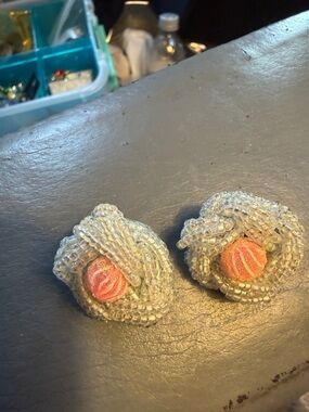 Japan Clip earrings beaded twisted around a pink beaded ball.​